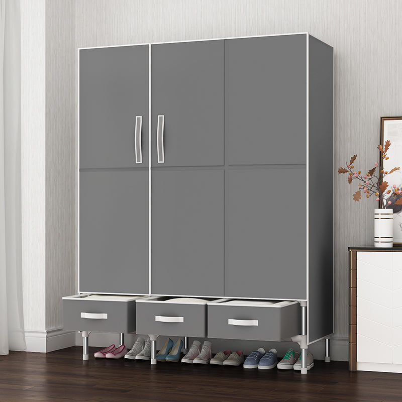 Hinged Wardrobe Cabinet with Garment Rod Steel Wardrobe Armoire