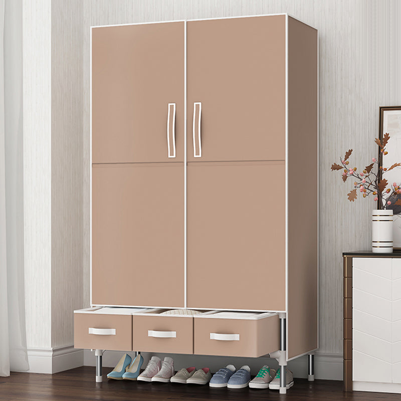 Hinged Wardrobe Cabinet with Garment Rod Steel Wardrobe Armoire