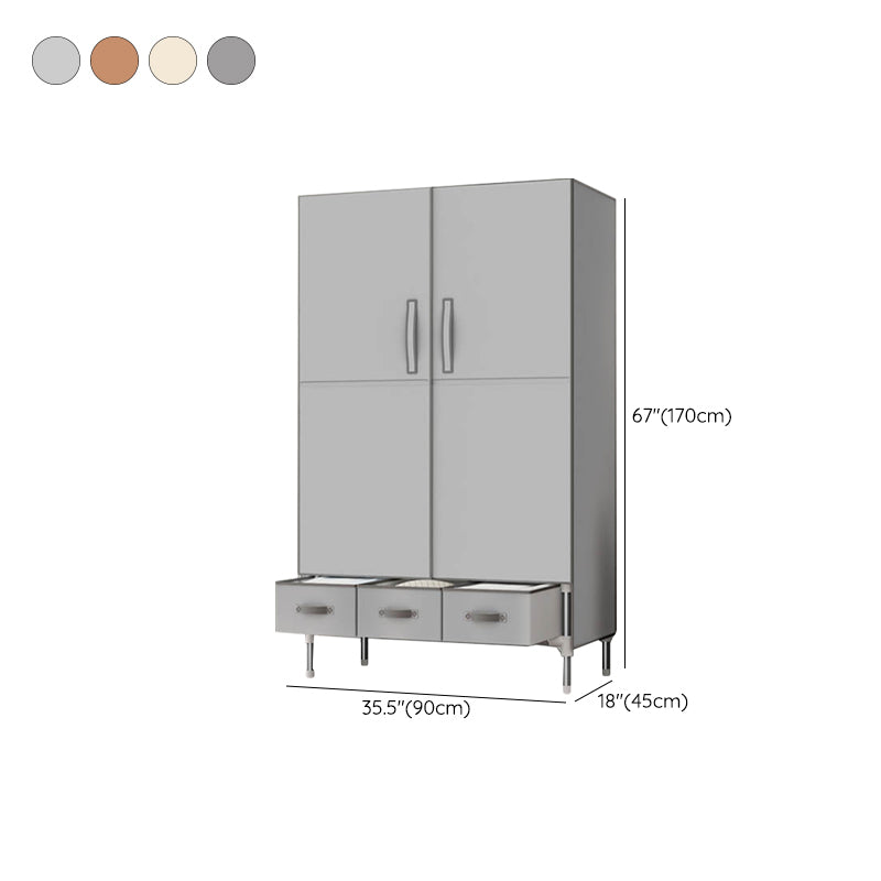 Hinged Wardrobe Cabinet with Garment Rod Steel Wardrobe Armoire