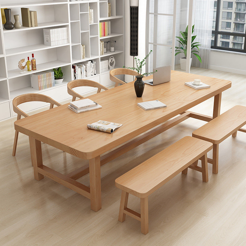 Rectangle Trestle Dining Table Modern Pine Wood Table for Living Room
