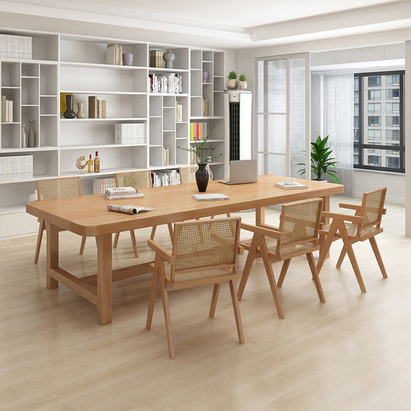 Rectangle Trestle Dining Table Modern Pine Wood Table for Living Room