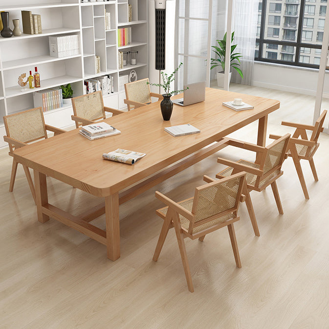 Rectangle Trestle Dining Table Modern Pine Wood Table for Living Room