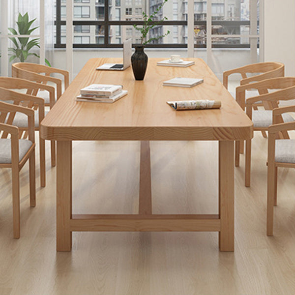 Rectangle Trestle Dining Table Modern Pine Wood Table for Living Room
