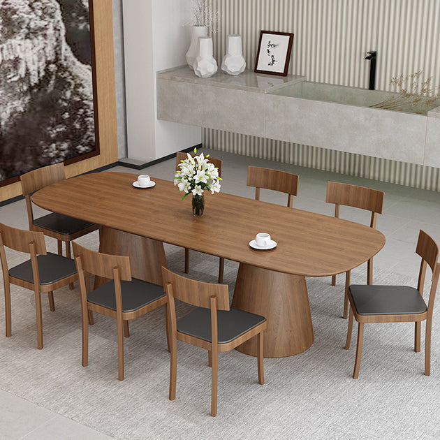 Oval Solid Wood Dining Table Contemporary Dining Table with Double Pedestal Base