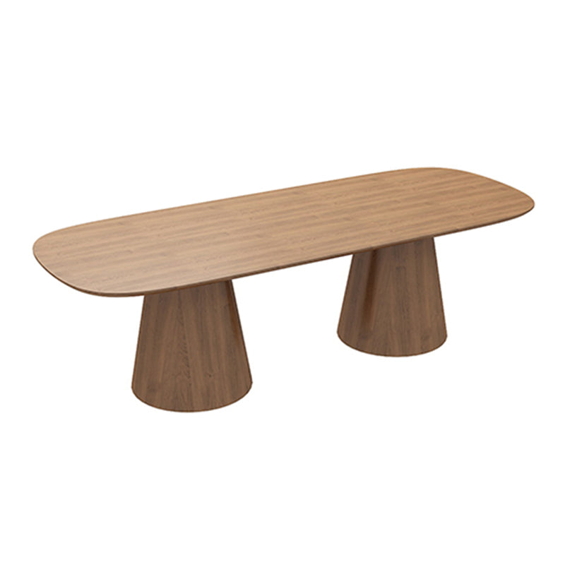 Oval Solid Wood Dining Table Contemporary Dining Table with Double Pedestal Base
