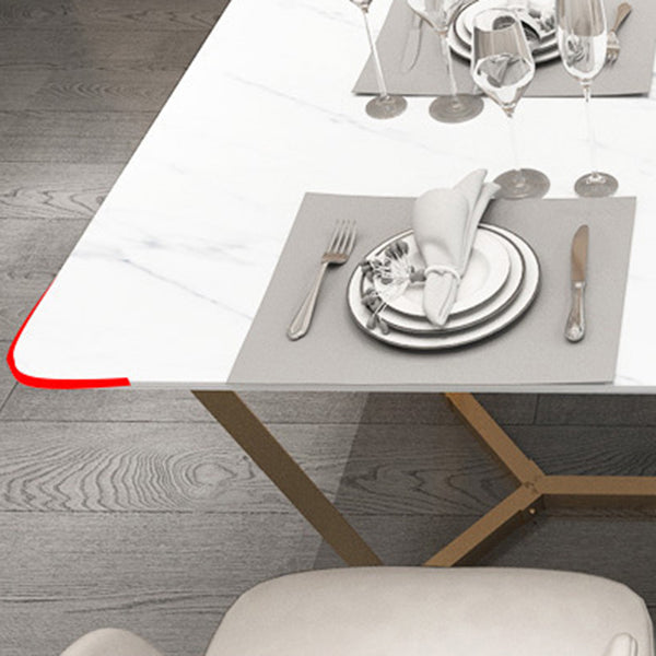 Rectangle Trestle Dining Table Glam Faux Marble Table for Dining Room Kitchen