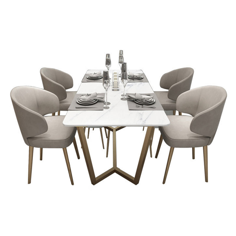 Rectangle Trestle Dining Table Glam Faux Marble Table for Dining Room Kitchen