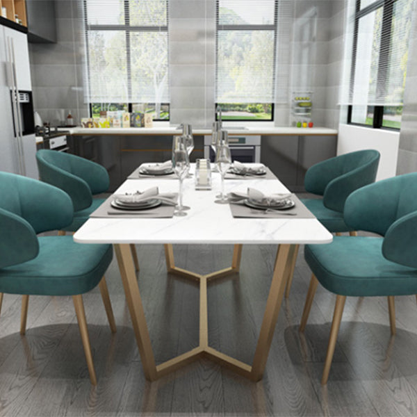 Rectangle Trestle Dining Table Glam Faux Marble Table for Dining Room Kitchen