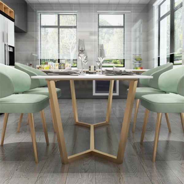 Rectangle Trestle Dining Table Glam Faux Marble Table for Dining Room Kitchen