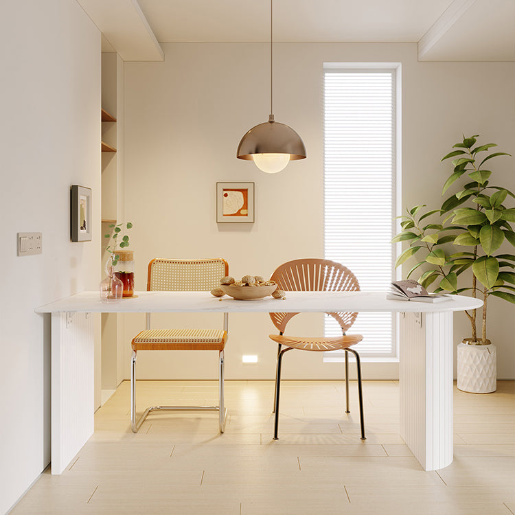White Double Pedestal Dining Table Modern Stone Top Dining Table