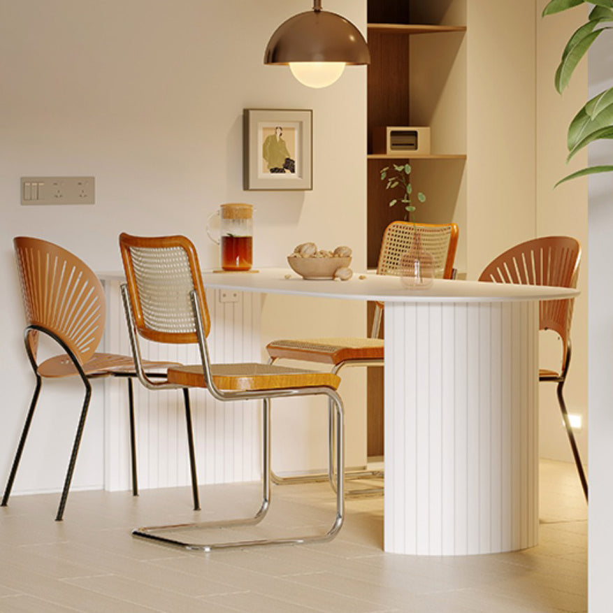 White Double Pedestal Dining Table Modern Stone Top Dining Table
