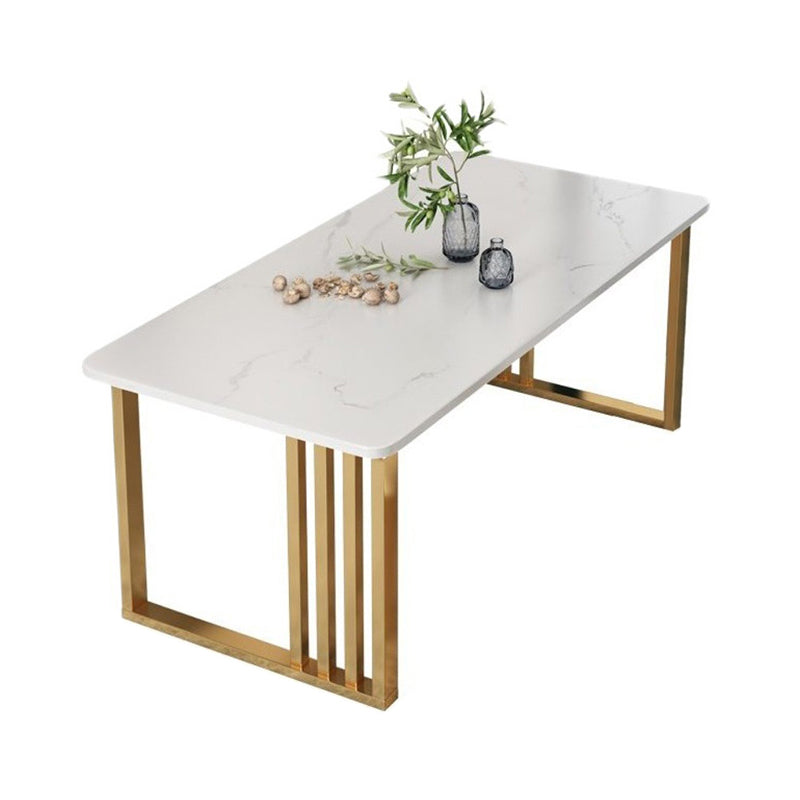 Rectangle Golden Base Dining Table Glam Stone Table for Kitchen