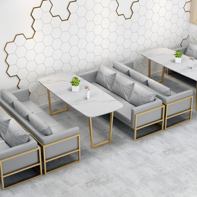 Rectangle Double Pedestal Dining Table Glam Stone Table for Milk Tea Shop