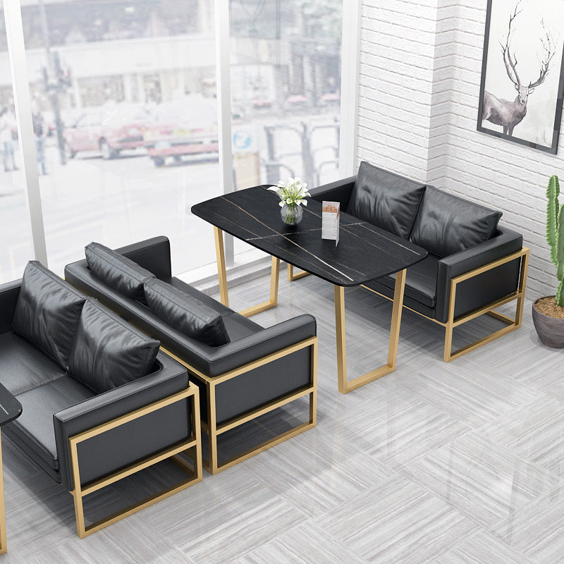 Rectangle Double Pedestal Dining Table Glam Stone Table for Milk Tea Shop