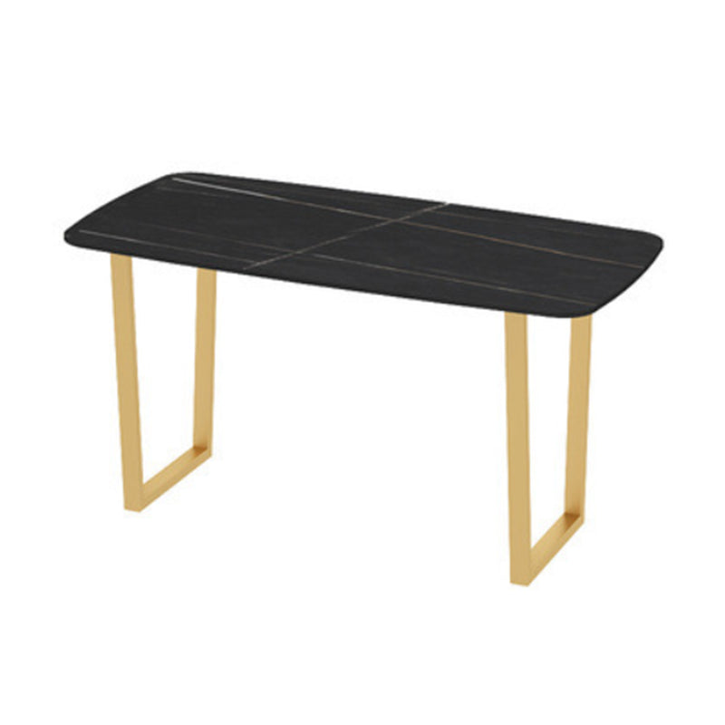 Rectangle Double Pedestal Dining Table Glam Stone Table for Milk Tea Shop