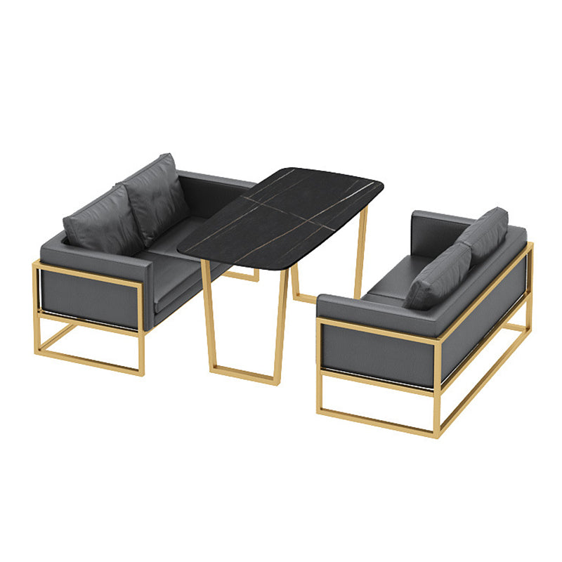 Rectangle Double Pedestal Dining Table Glam Stone Table for Milk Tea Shop