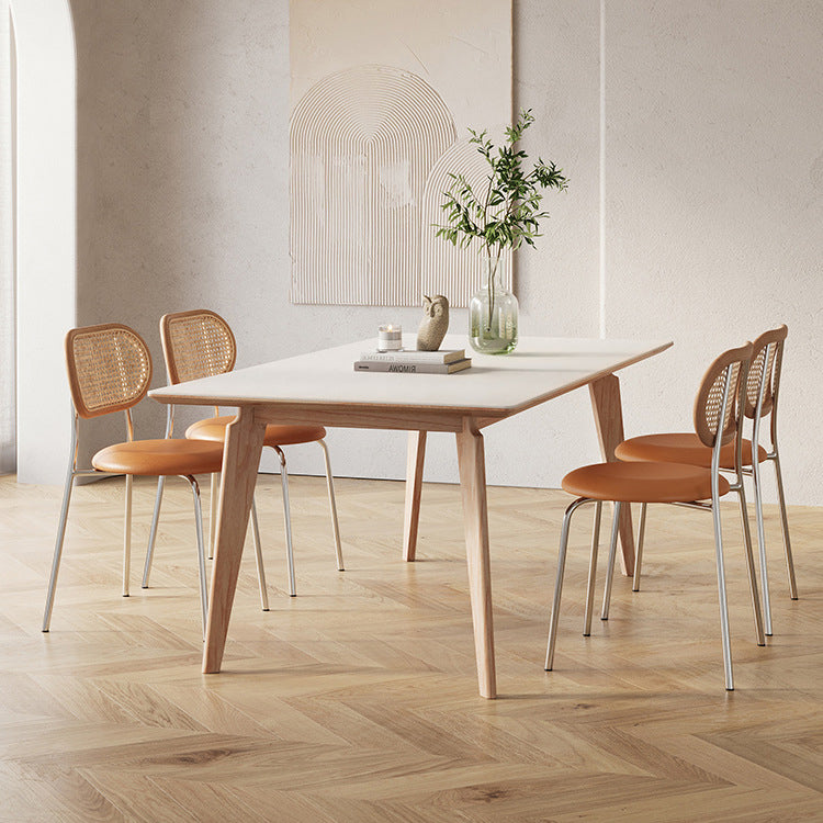 Modern 1/2/5/7 Pieces Dining Set Stone Rectangle Dining Table Set in White