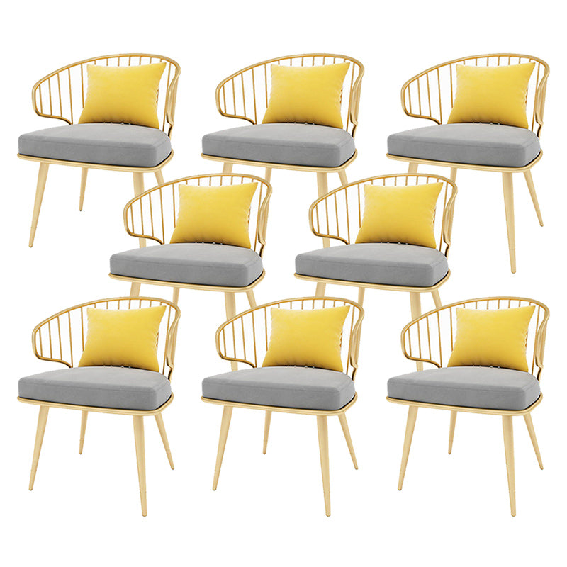 Metal Windsor Back Arm Chairs Upholstered Dining Chairs in Grey