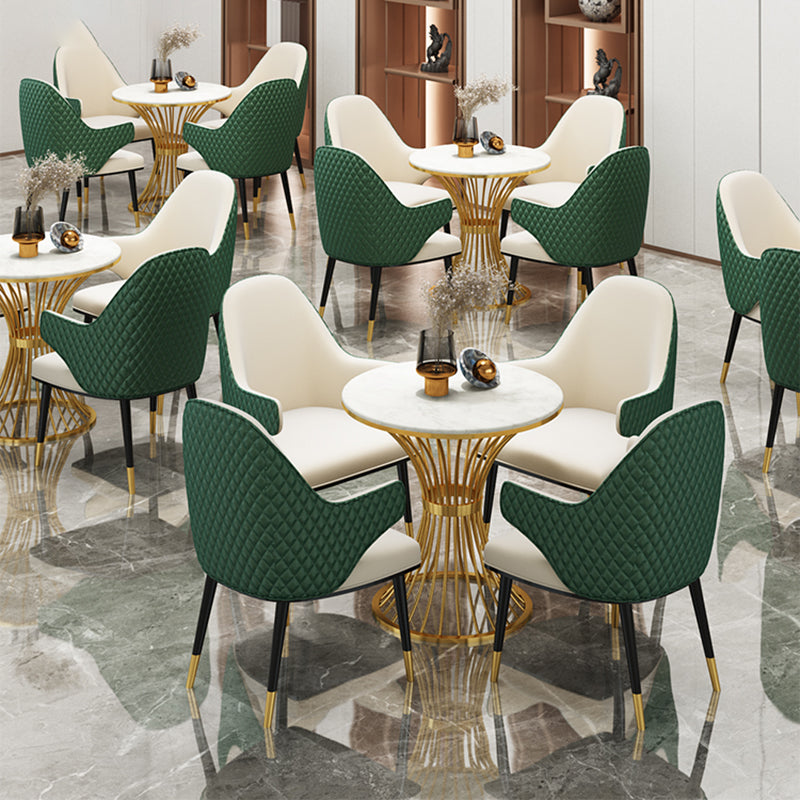 Glam Upholstered Dining Arm Chair Faux Leather Kitchen Dining Chair