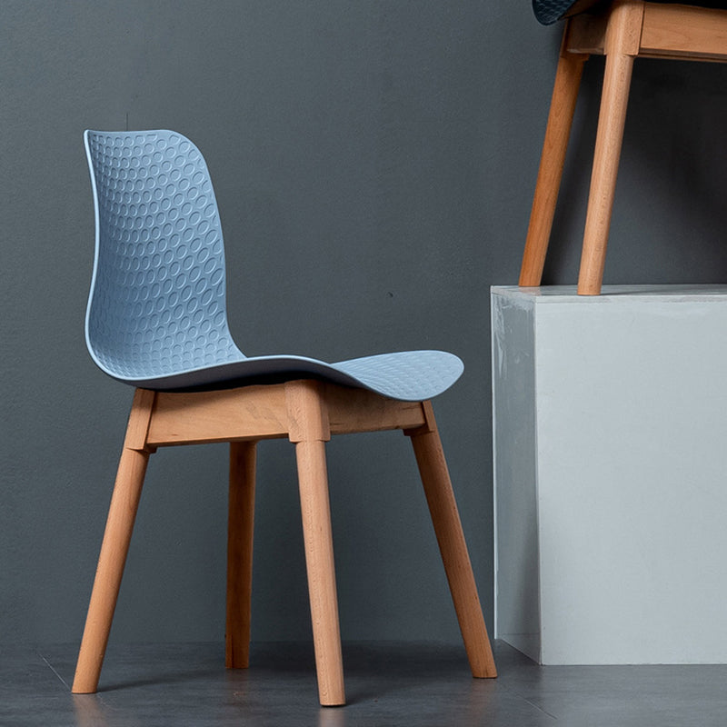 Nordic Style Plastic Chairs Armless Side Chairs with Wooden Legs for Kitchen