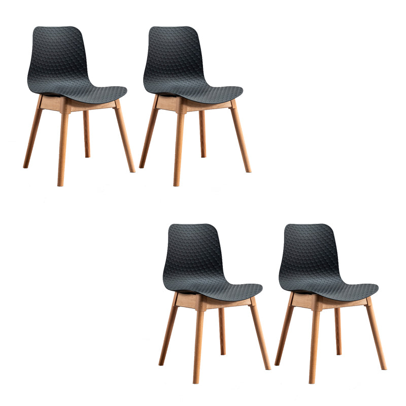 Nordic Style Plastic Chairs Armless Side Chairs with Wooden Legs for Kitchen