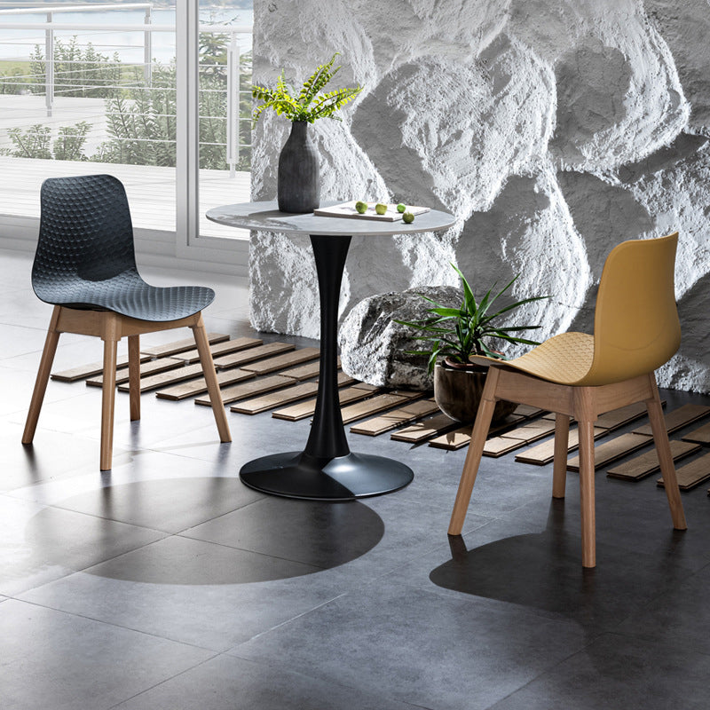 Nordic Style Plastic Chairs Armless Side Chairs with Wooden Legs for Kitchen