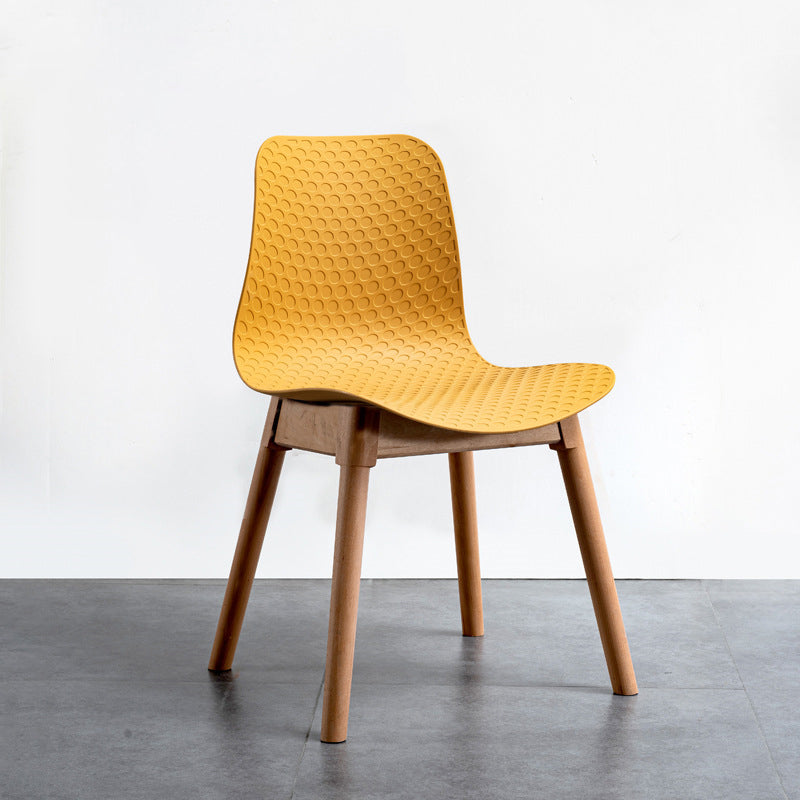 Nordic Style Plastic Chairs Armless Side Chairs with Wooden Legs for Kitchen