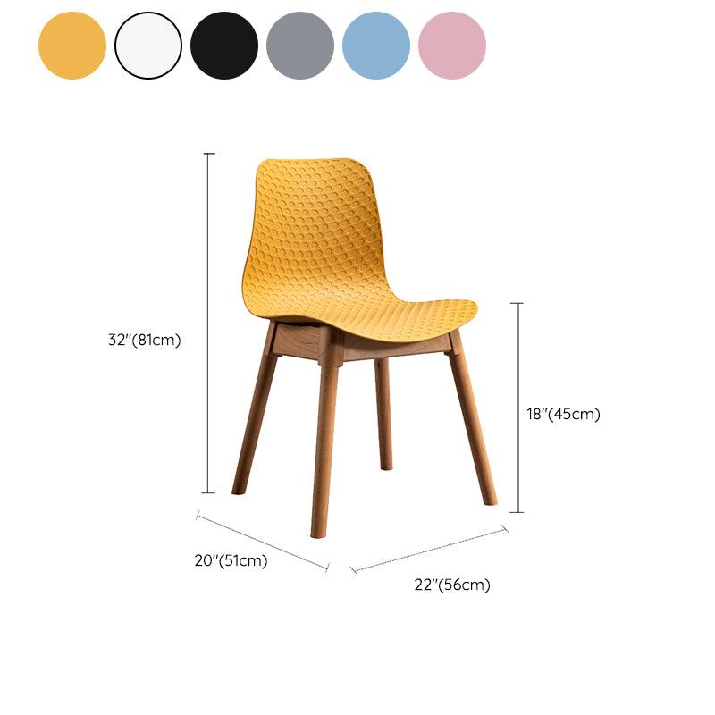 Nordic Style Plastic Chairs Armless Side Chairs with Wooden Legs for Kitchen