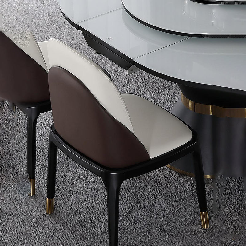 Glam Style Leather Side Chair Wooden Frame Indoor Dining Chair