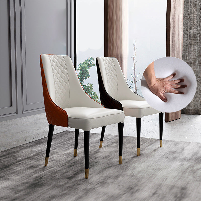 Glam Style Parsons Side Chair Leather Indoor Dining Chair with Wooden Base