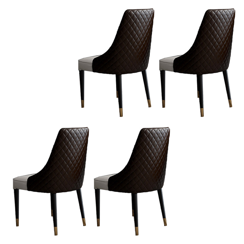 Glam Style Parsons Side Chair Leather Indoor Dining Chair with Wooden Base