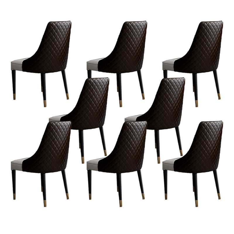 Glam Style Parsons Side Chair Leather Indoor Dining Chair with Wooden Base