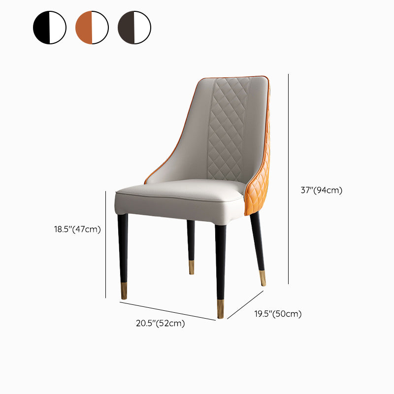 Glam Style Parsons Side Chair Leather Indoor Dining Chair with Wooden Base