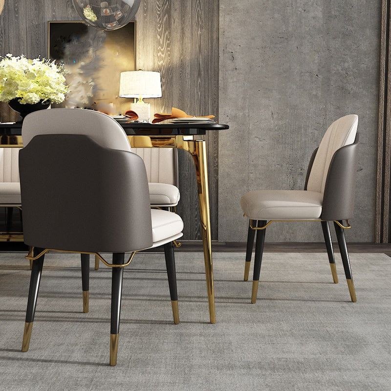 Glam Style Parsons Side Chair Leather Dining Chair with Wooden Legs