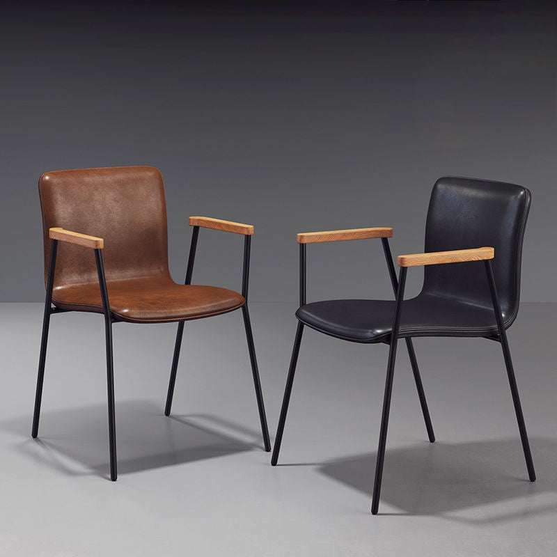 Industrial Metal Chair Dining Room Faux Leather Upholstered Arm Chair