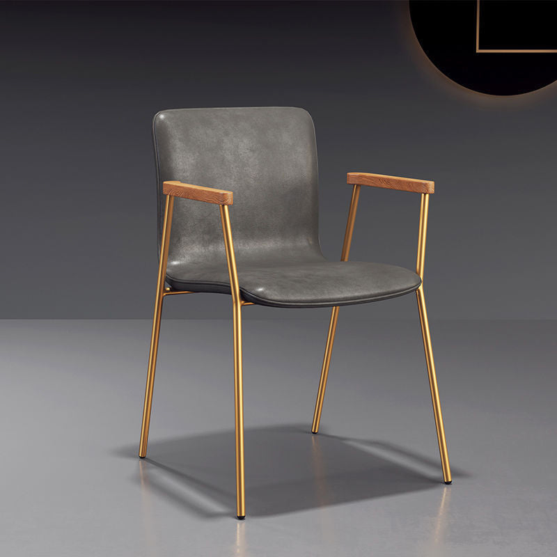Industrial Metal Chair Dining Room Faux Leather Upholstered Arm Chair