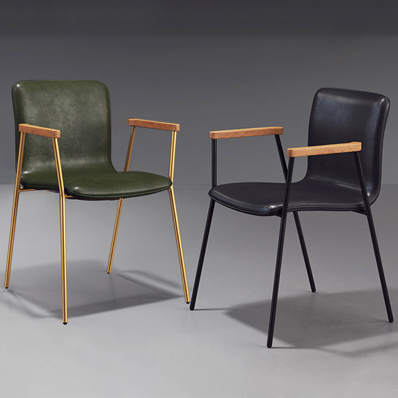 Industrial Metal Chair Dining Room Faux Leather Upholstered Arm Chair