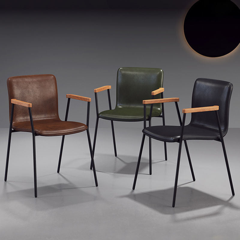 Industrial Metal Chair Dining Room Faux Leather Upholstered Arm Chair