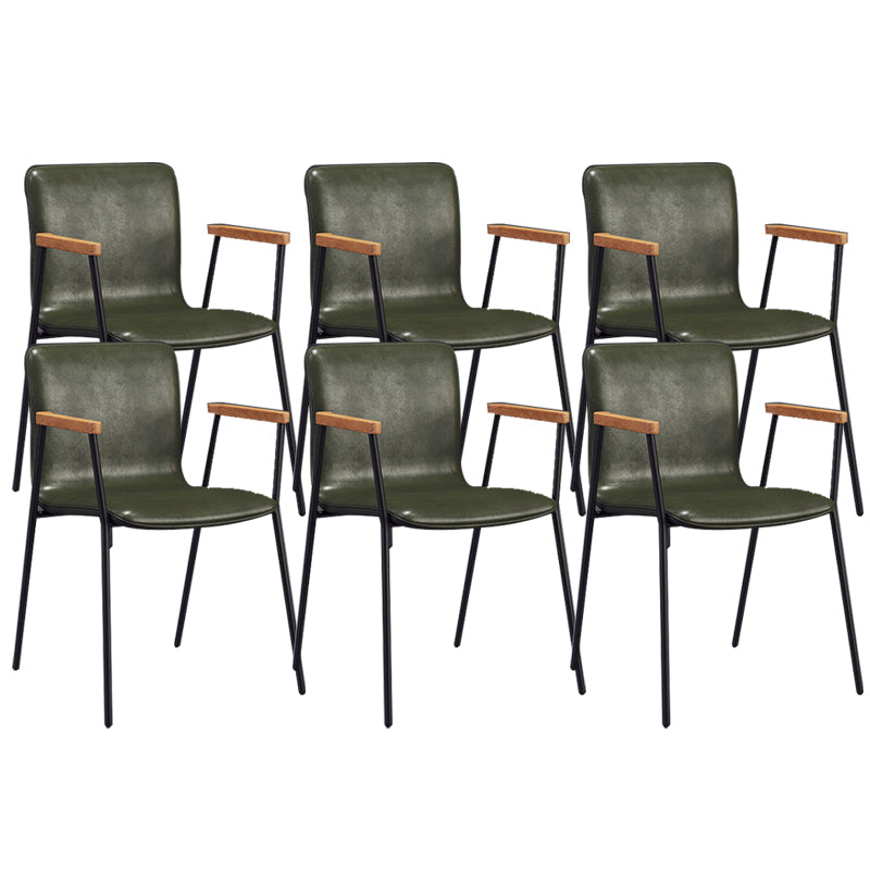 Industrial Metal Chair Dining Room Faux Leather Upholstered Arm Chair