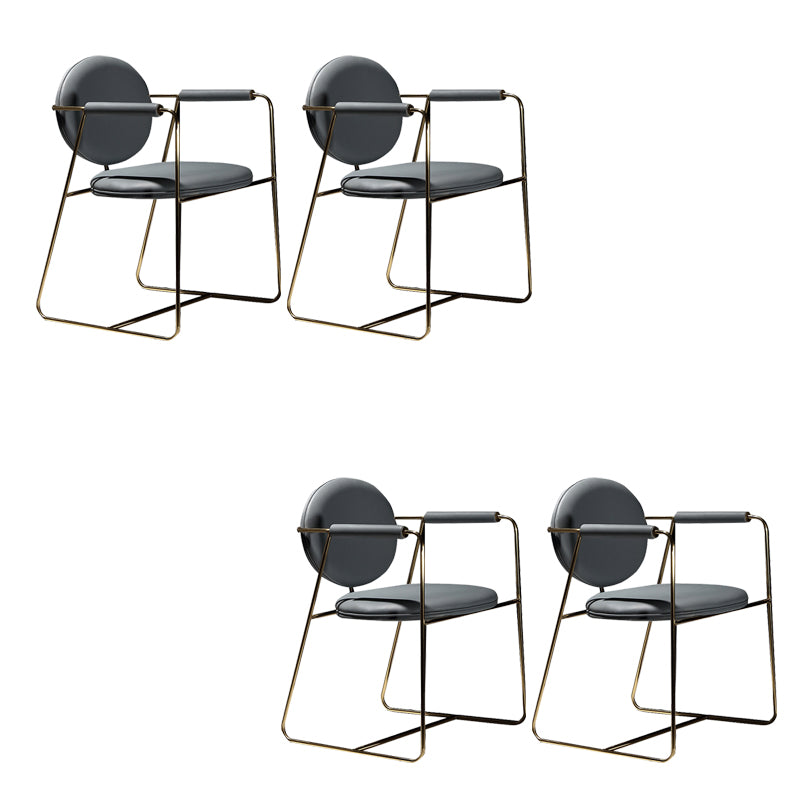 Glam Arm Chair Leather Dining Chair with Gold Frame for Home