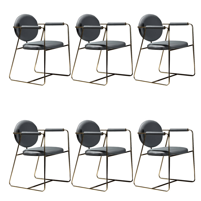 Glam Arm Chair Leather Dining Chair with Gold Frame for Home