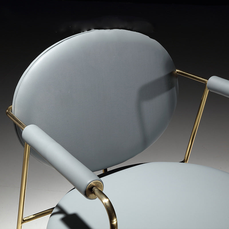 Glam Arm Chair Leather Dining Chair with Gold Frame for Home