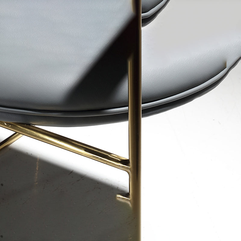 Glam Arm Chair Leather Dining Chair with Gold Frame for Home