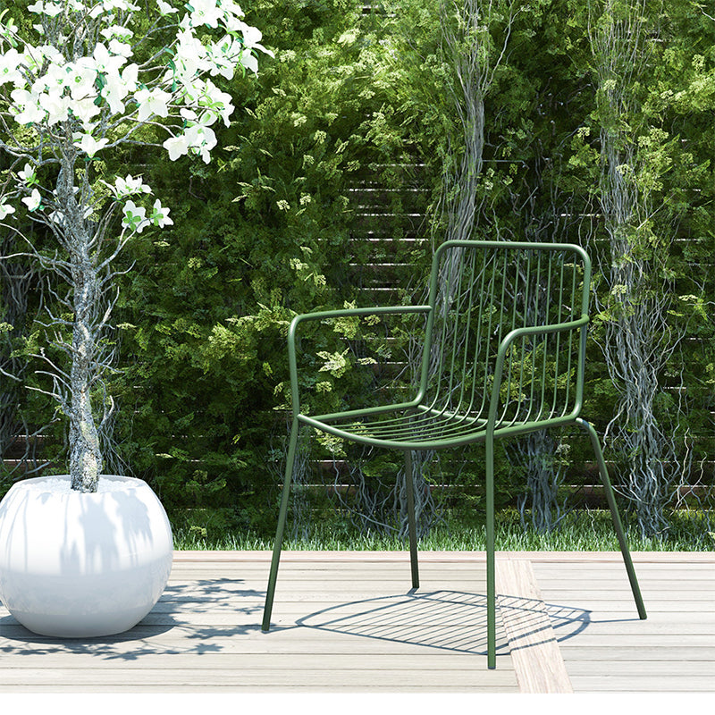 Industrial Patio Dining Chair Slat Back Metal Dining Arm Chairs