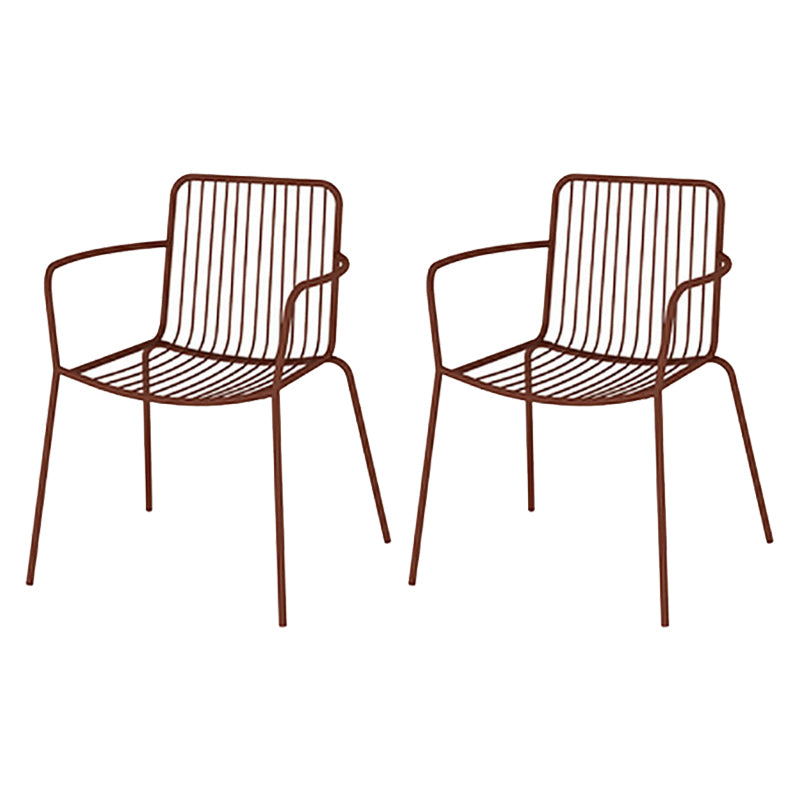 Industrial Patio Dining Chair Slat Back Metal Dining Arm Chairs