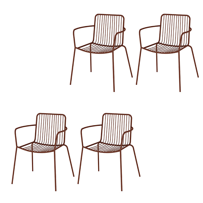 Industrial Patio Dining Chair Slat Back Metal Dining Arm Chairs