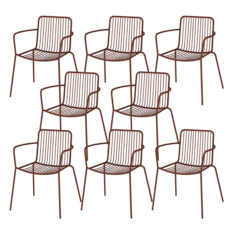 Industrial Patio Dining Chair Slat Back Metal Dining Arm Chairs