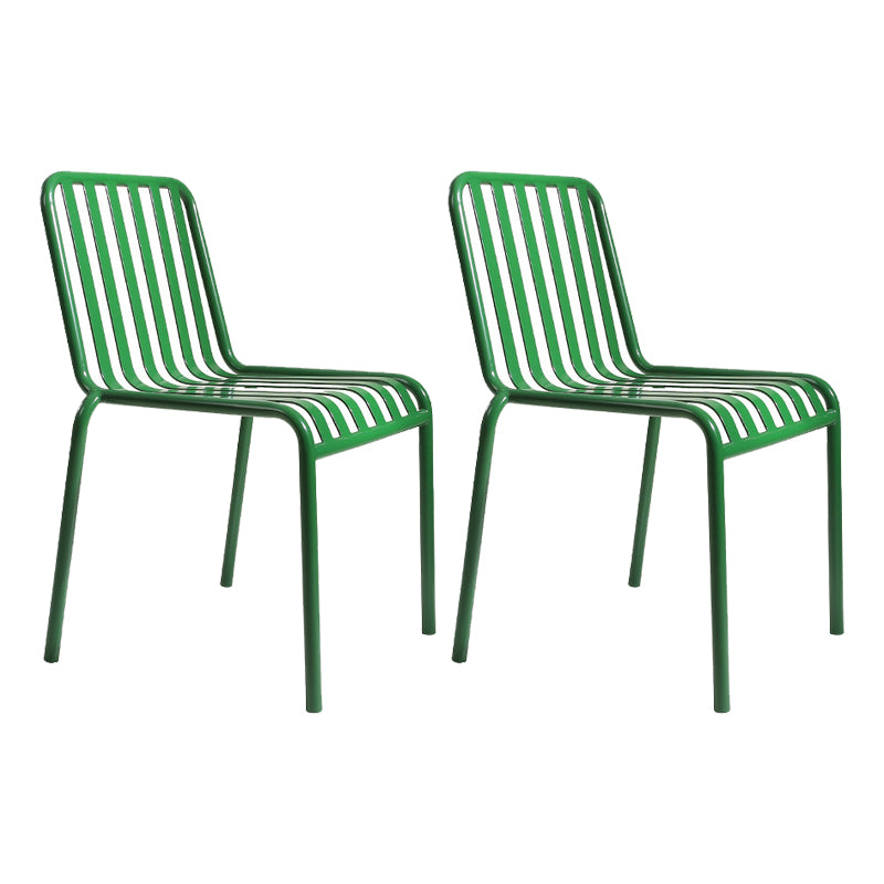 Dining Room Industrial Chair Metal Slat Back Dining Chair in Green