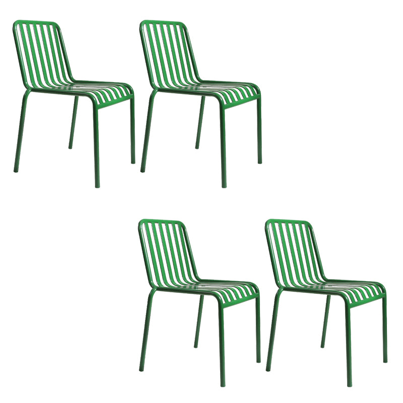 Dining Room Industrial Chair Metal Slat Back Dining Chair in Green
