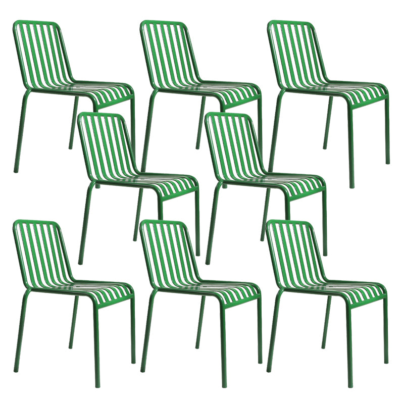 Dining Room Industrial Chair Metal Slat Back Dining Chair in Green